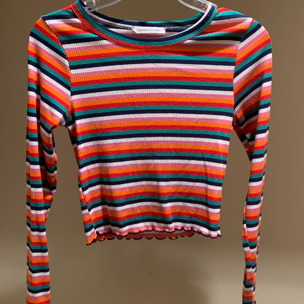 Striped long sleeve crop top